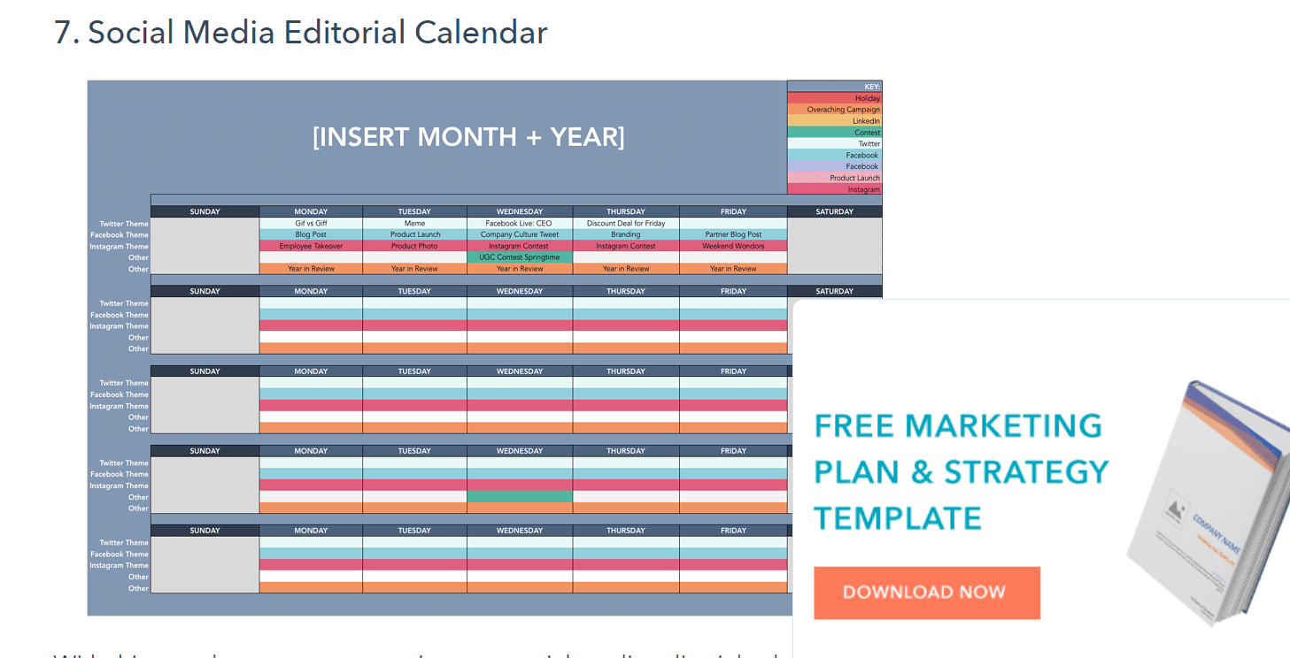 social media editorial calendar template