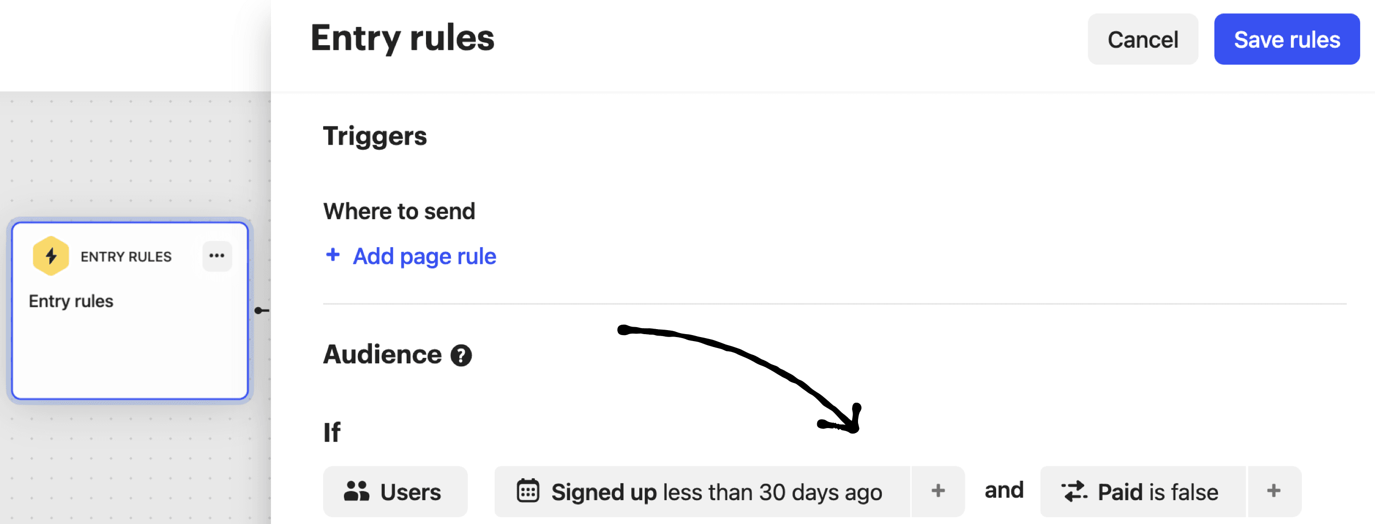 Intercom onboarding series entry rules with audience filters