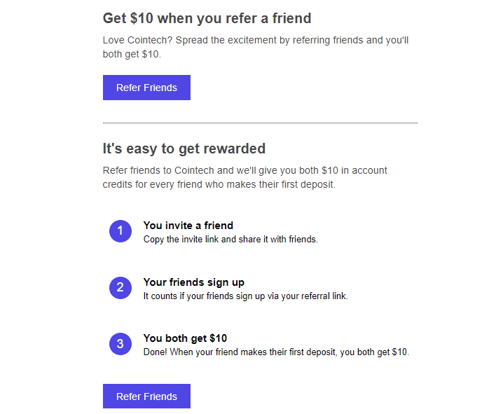 Mailchimp referral email example with a milestone-style button call to action