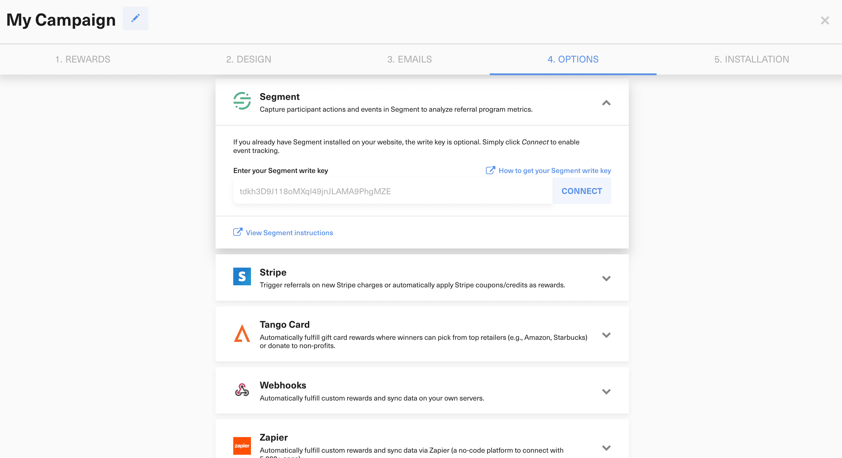 Segment integration setup in GrowSurf
