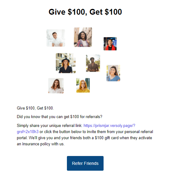 Referral reminder email example from the GrowSurf SendGrid tutorials