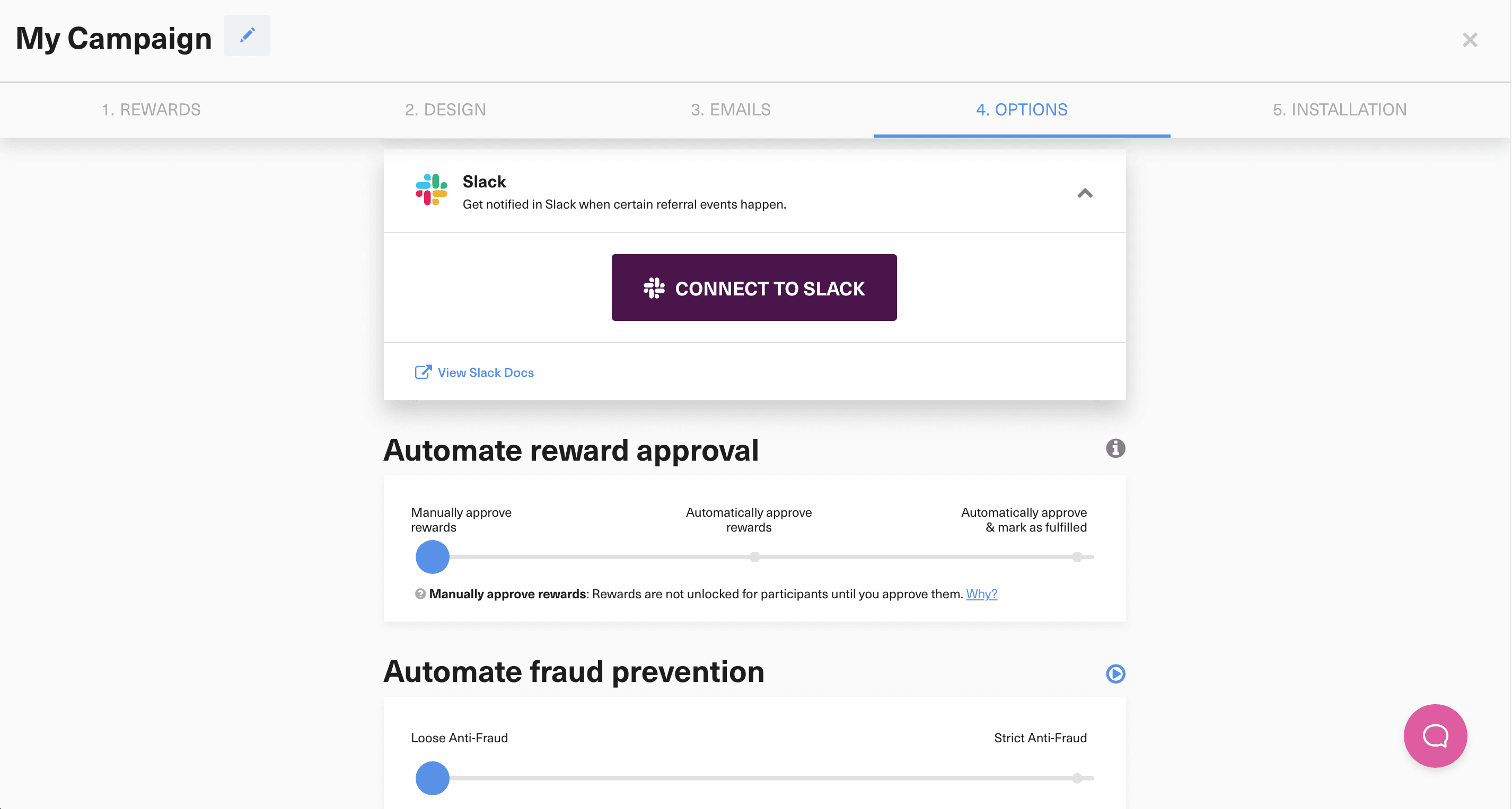 GrowSurf Slack integration card inside the program integrations area