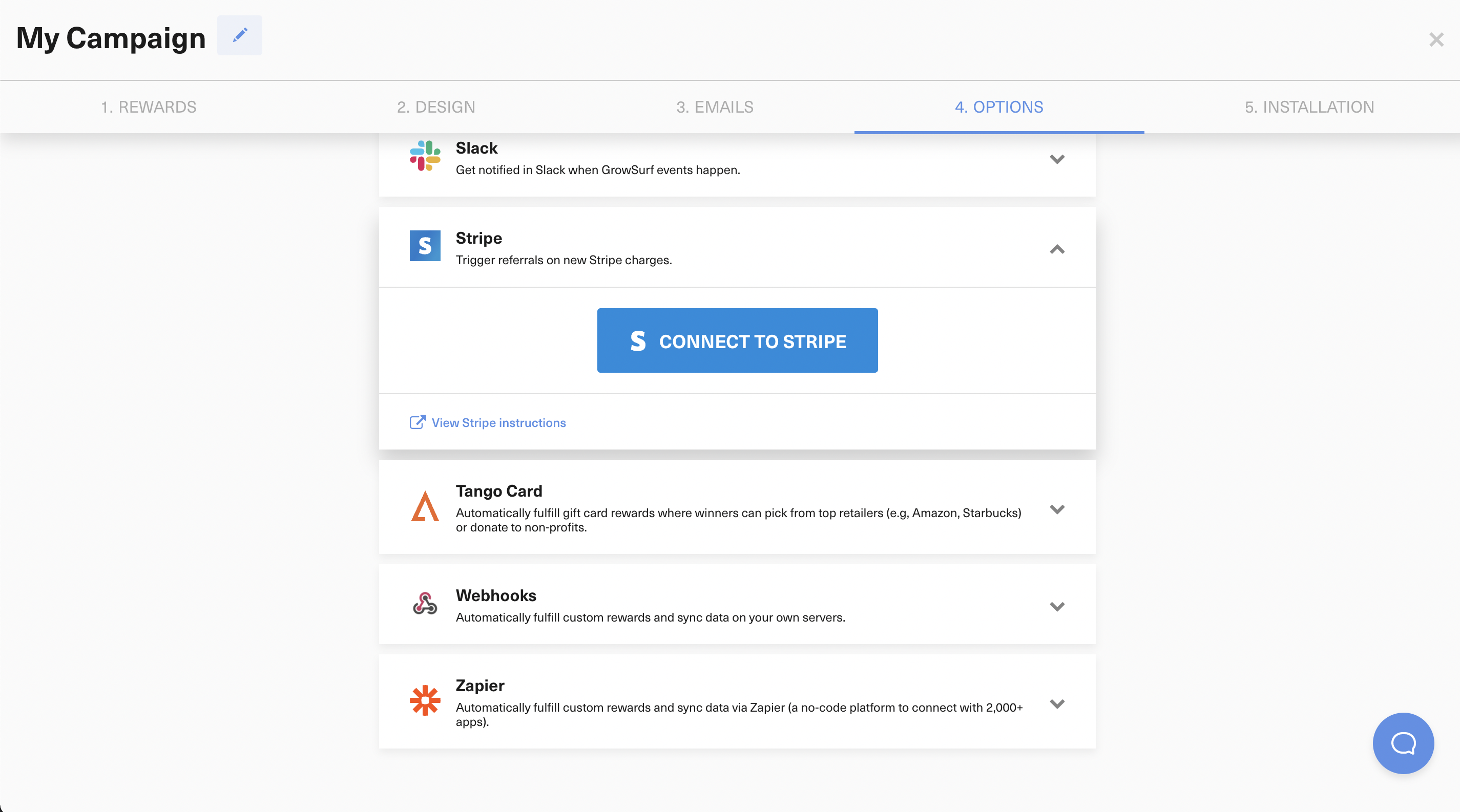 Stripe referral trigger connection in GrowSurf