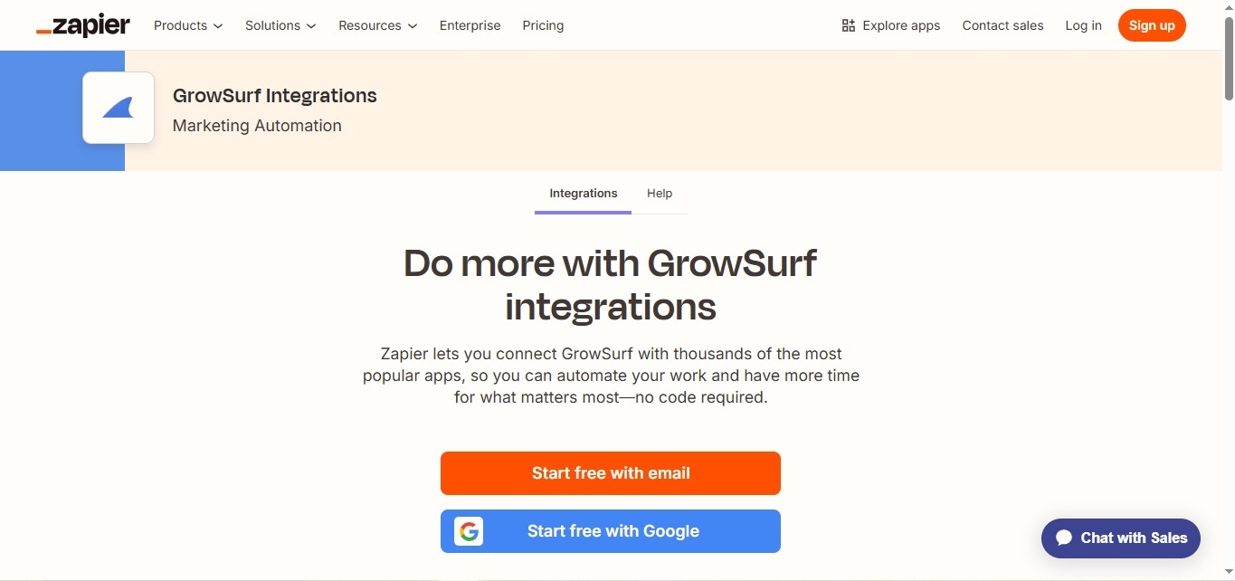 Zapier page for connecting GrowSurf to other apps