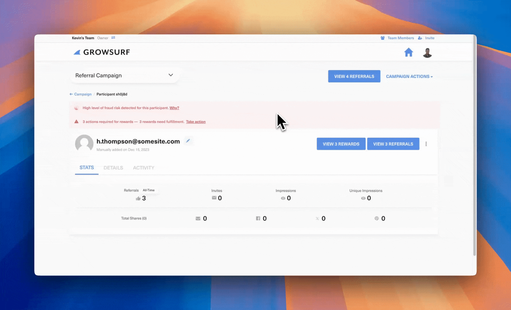 Trace Fraudsters in GrowSurf