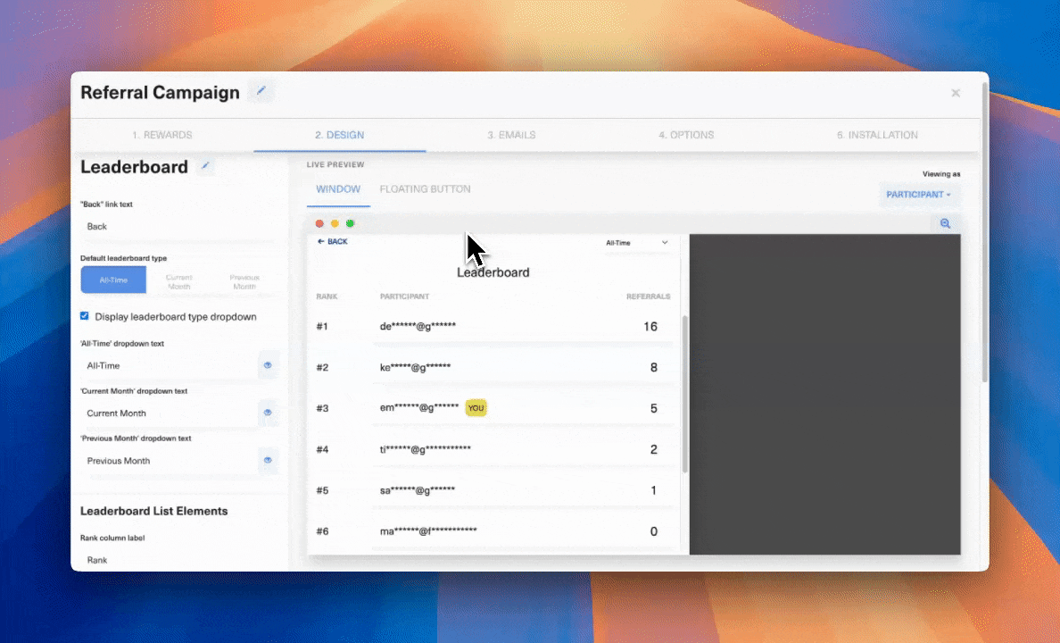 Leaderboard in GrowSurf