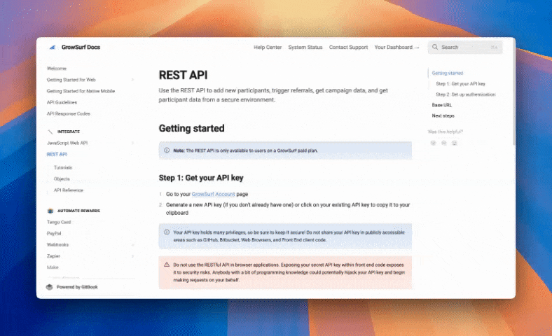 REST API in GrowSurf