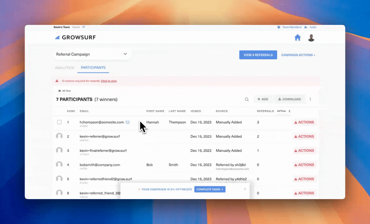 Bulk Delete Participants in GrowSurf