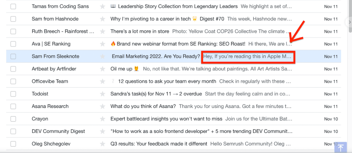 preheader text marketing email