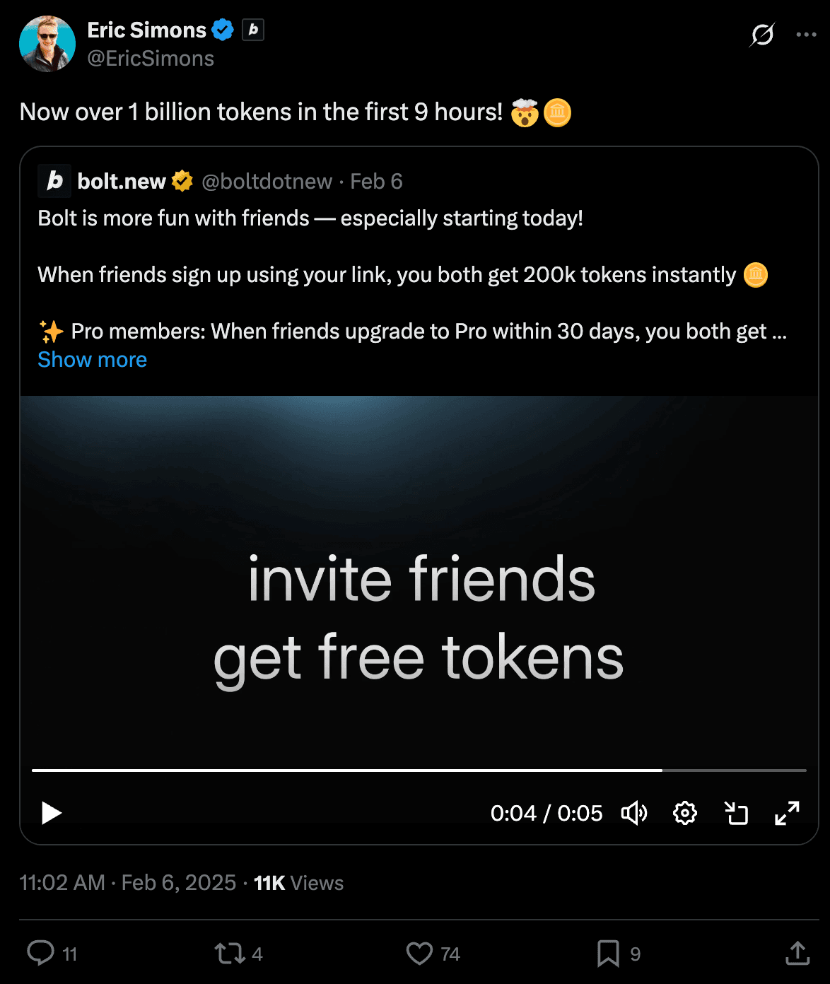 9 billion tokens generated