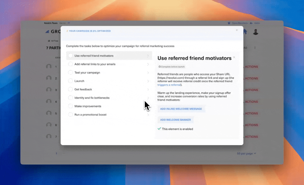 Promotional Checklist in GrowSurf