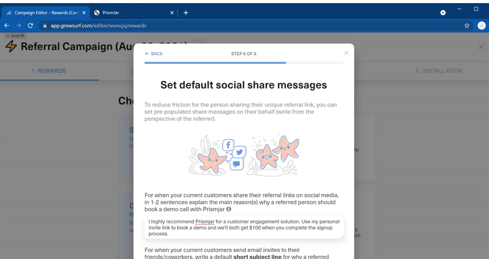 social share messages Growsurf