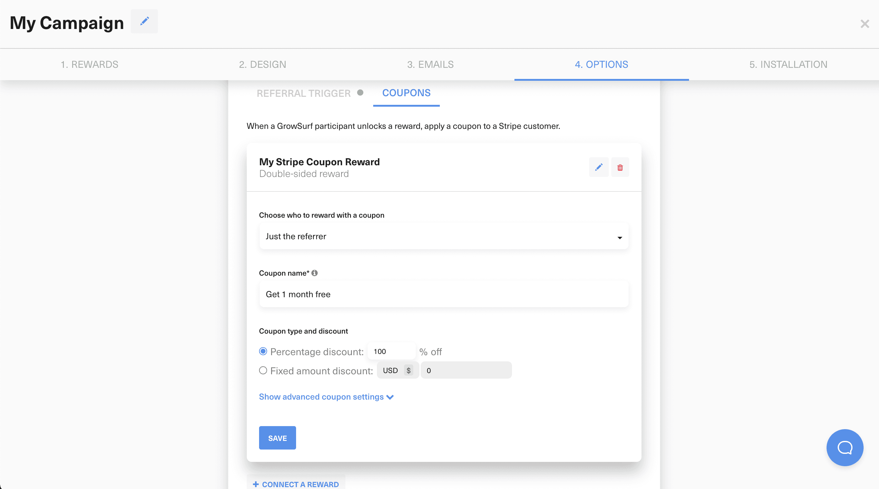 Stripe Coupon referral rewards