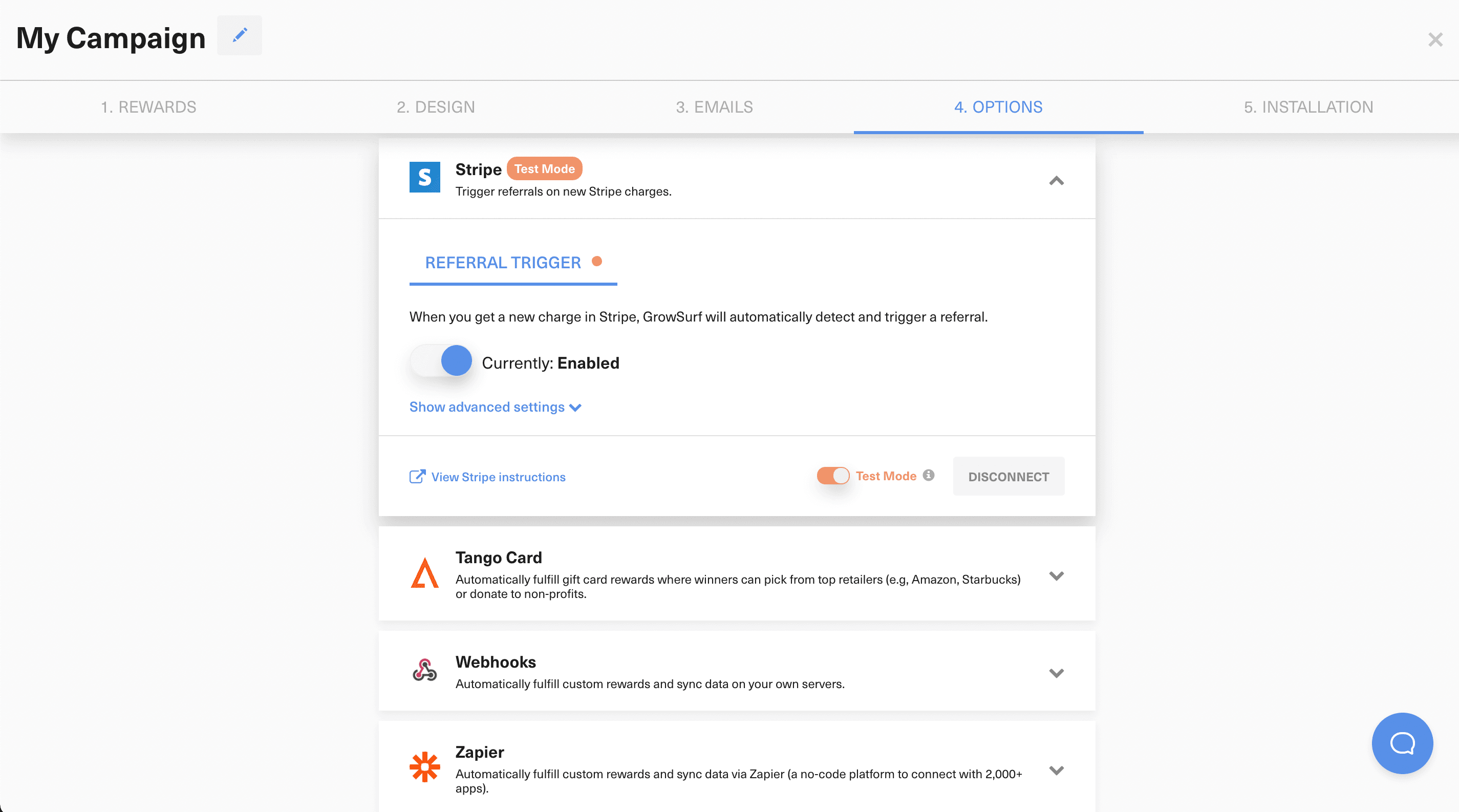 Stripe referral campaign test mode