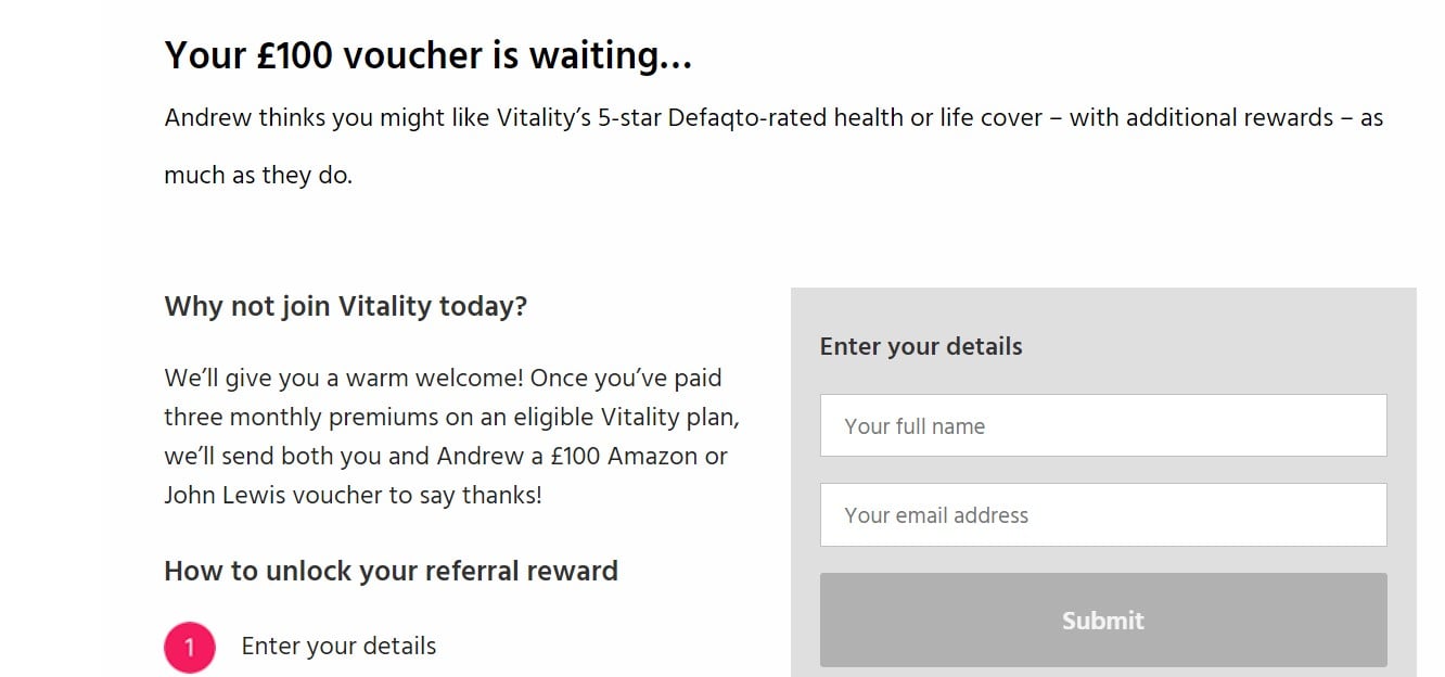 Vitality referral program signup
