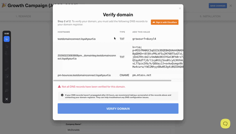 One-Click Domain Setup in GrowSurf