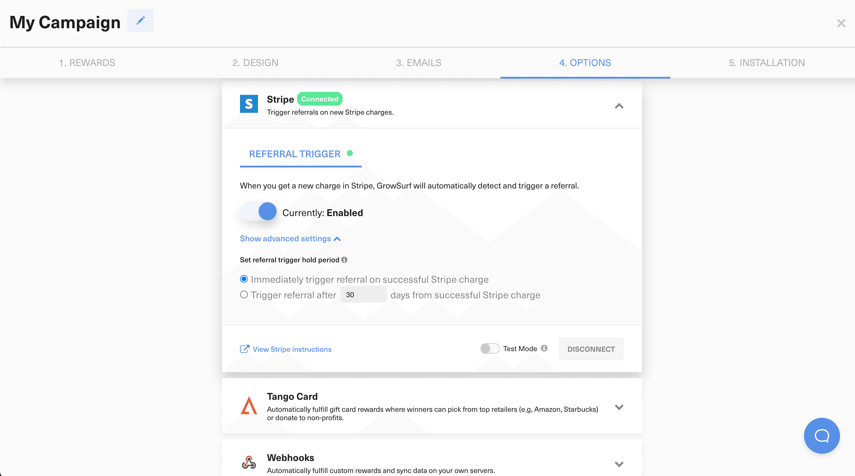 Stripe referral trigger setup