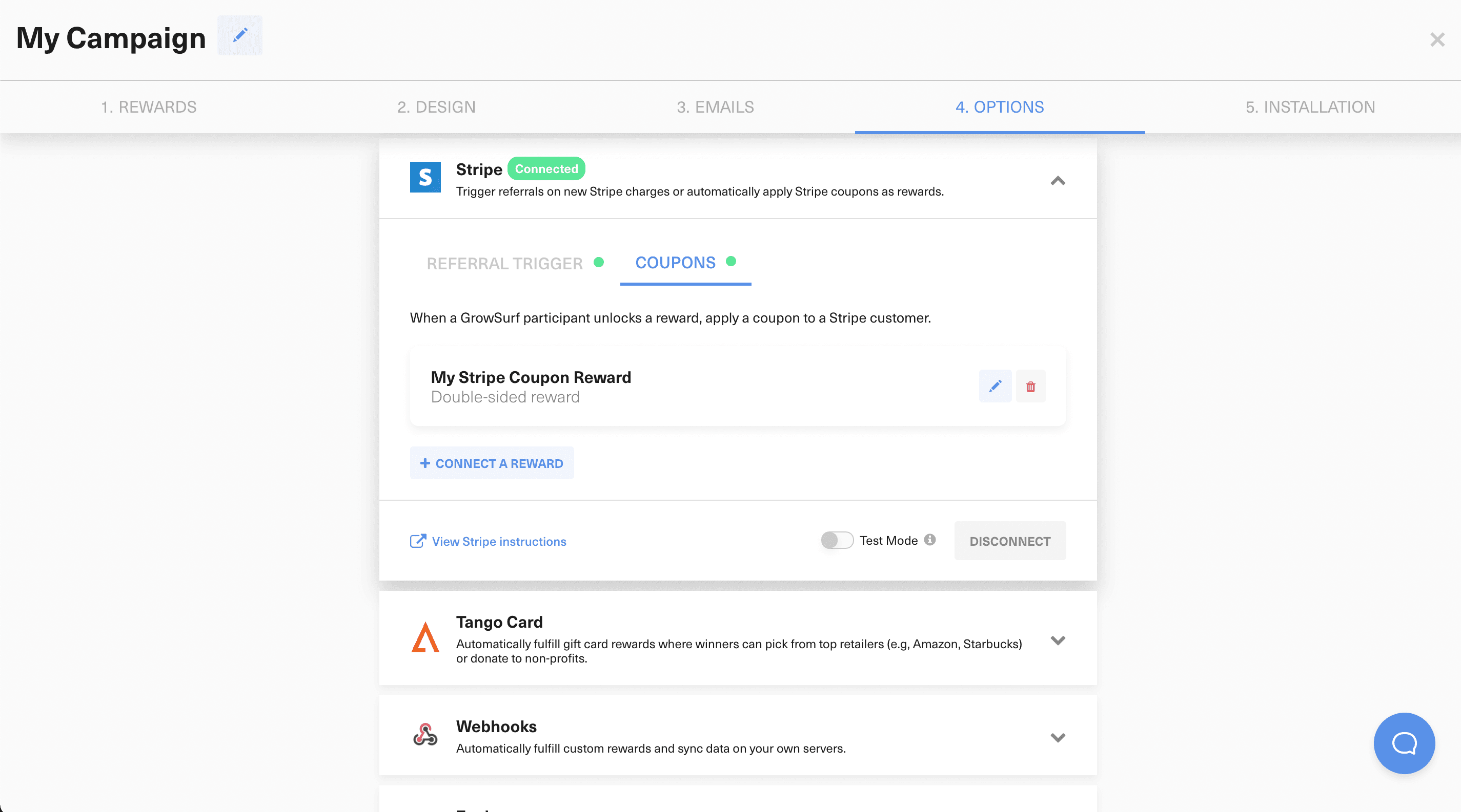 Stripe referral campaign setup completed