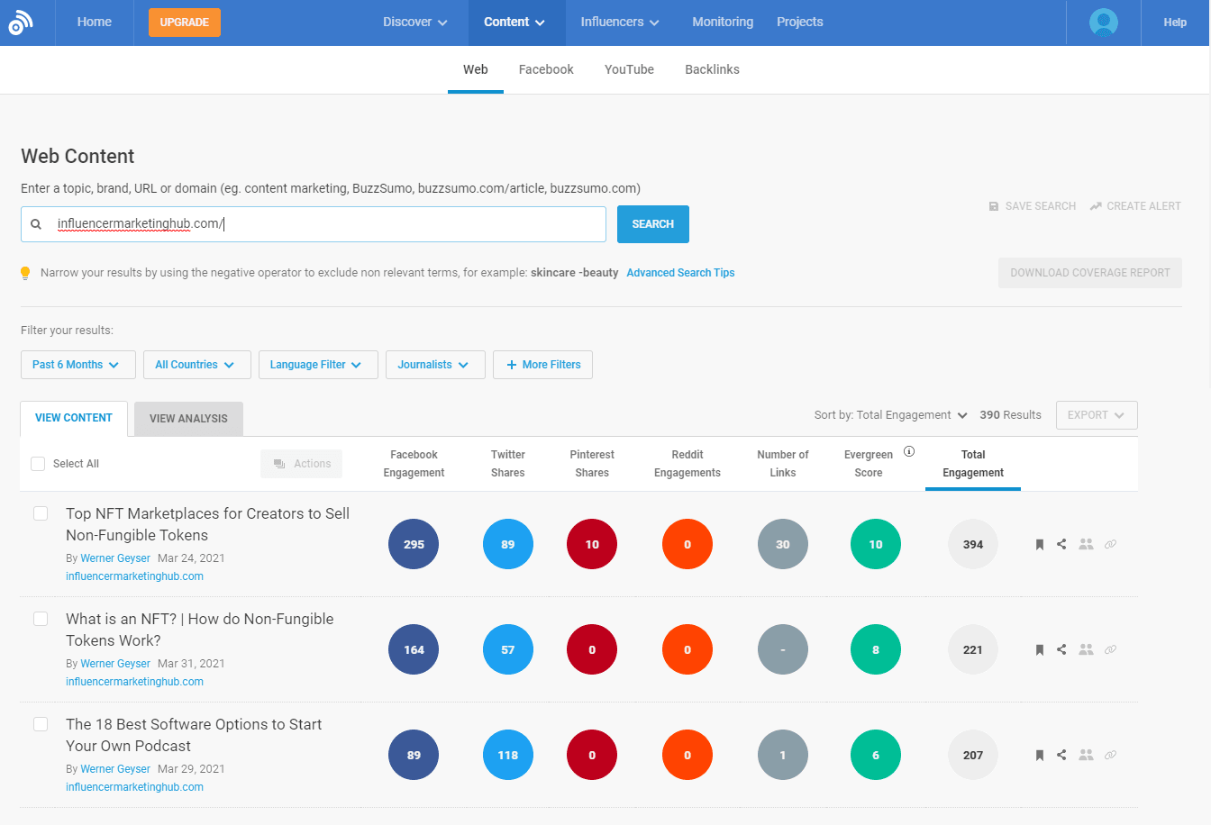 BuzzSumo content research tool